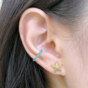 Turquoise Ear Cuff, Ear Cuffs, Turquoise Jewelry, Ear Wrap, Gold Ear Cuff, Earr Cuff No Piercing, Turquoise Earrings, Cuff Earrings