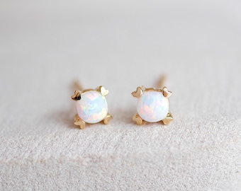 Opal Earrings, White Opal, Minimalist Earrings, Stud Earrings, Dainty Earrings, Opal Stud Earrings, Gold Earrings, Tiny Earrings