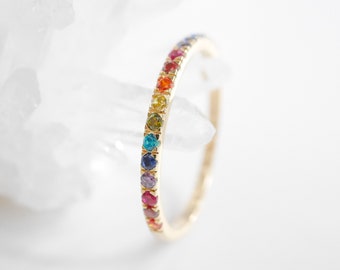 Rainbow Ring, Eternity Band, Gold Ring, Minimalist Ring, Colorful Ring, Rainbow, Band Ring, Rainbow Jewelry, Eternity Ring