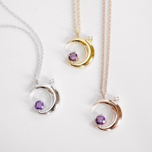Natural Amethyst Necklace, Birthstone Necklace, Amethyst Necklace, Moon Necklace, Birthday Gift, Crescent Moon Necklace, Gold Moon Necklace