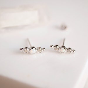 Opal Earrings, Line Earrings, Opal Stud Earrings, White Opal Earrings, Dainty Earrings, Cubic Zirconia Earrings, Opal Jewelry
