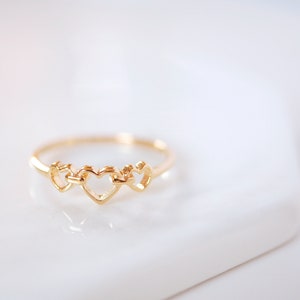 Triple Heart Ring, Heart Ring Heart Rings, Love Ring Gold Heart Ring, Sterling Zilveren Ring, Hart Sieraden, Sierlijke Ring, Valentijnsdag Cadeau