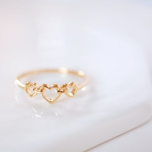 Triple Heart Ring, Heart Ring Heart Rings, Love Ring Gold Heart Ring, Sterling Silver Ring, Heart Jewelry, Dainty Ring, Valentine's Day Gift