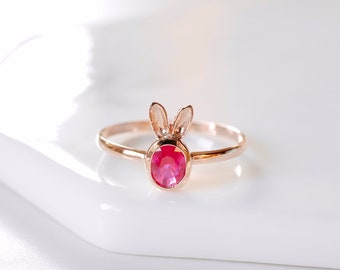 Ruby Ring, Ruby Birthstone Jewelry, Bunny Ring, Rose Gold Ring, July Birthstone Ring, Rose Gold Rings for Women, Birthstone Ring