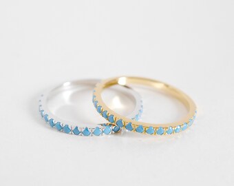 Anillo turquesa, Anillos de oro, Anillo de plata, Banda de la eternidad, Anillo de oro de 14k, Banda de bodas, Anillo de oro macizo, Anillo de apilamiento, Anillo minimalista