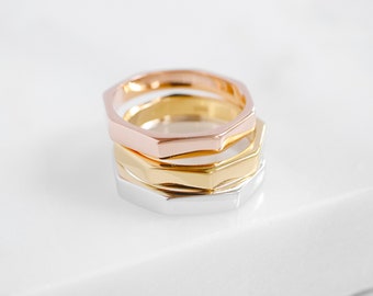 Hexagon Ring, Dainty Ring, Thumb Ring, Women Thumb Ring, Simple Ring, Rose Gold Ring, Rose Gold Band, 14K Gold Ring