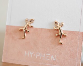 Rose Gold Plated Tiny Lizard Gecko Stud Earrings - Sterling Silver Lizard Jewelry - Gecko Lizard Earrings - Lizard Stud Earrings