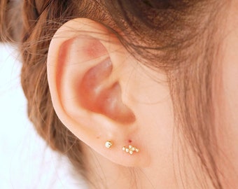 14K Gold minimalist double triple ball earrings gold, Sterling silver ball earrings, Dot earrings, Unique ball earrings, Tiny stud earrings