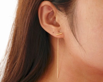 Ear Threader,Threader Earrings, Chain Earrings, Silver Threader Earrings, Sterling Silver Threader Earrings, Gold Ear Threader, Bar Earrings