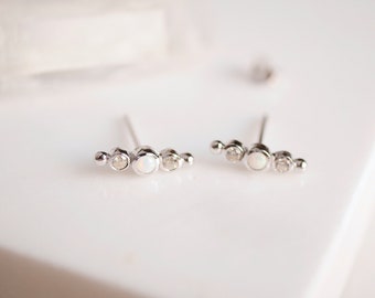 Opal Earrings, Line Earrings, Opal Stud Earrings, White Opal Earrings, Dainty Earrings, Cubic Zirconia Earrings, Opal Jewelry