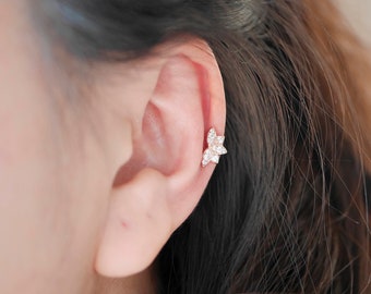 Sterling Silver CZ Delicate Flower Earring, CZ Cartilage Floral Earring, Nature Flowers Helix Earring, Cartilage Earring, Helix Piercing