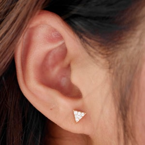 CZ Triangle 14K Gold Plated Minimalist tiny stud earrings Triangle sparkling bridesmaids earrings Cartilage 14K Gold tiny geometric earrings