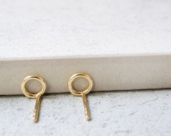 Minimalist 14K Sterling Silver Tiny Open Circle Stud Earrings 14K Gold Plated Circle Earrings Geometric Earrings Tiny Stud Earrings