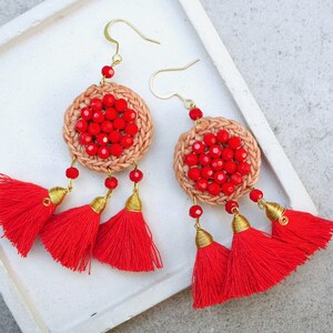 Quasten Ohrringe Rote Saatperlen Ohrringe Tribal Ohrringe Rote Quaste Ohrringe Perlen Quaste Ohrringe Boho Ohrringe Quaste Schmuck Mini Quasten