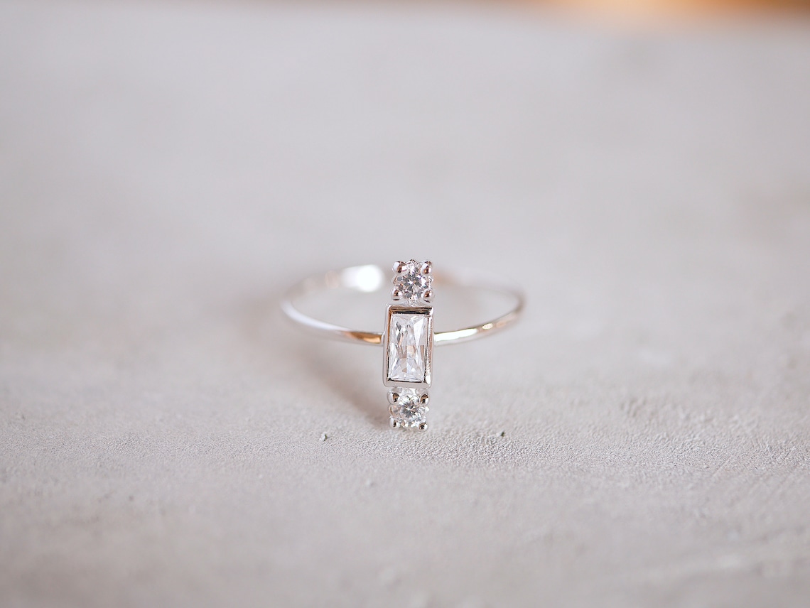 Baguette Stackable Midi Ring Baguette Ring Stackable Ring | Etsy