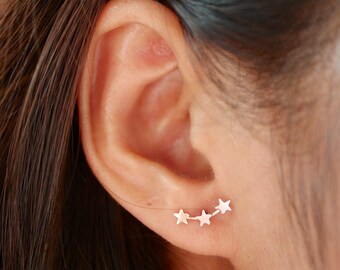 Pendientes de estrella minimalistas chapados en oro, pendientes chapados en oro de 14 quilates, pendientes Galaxy, pendientes estrella de plata, pendientes Constellation