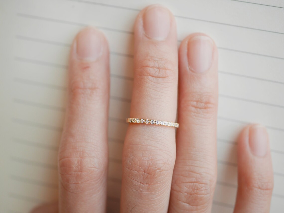 Cubic Zirconia Ring 14K Gold Half Eternity Band Midi Ring Etsy