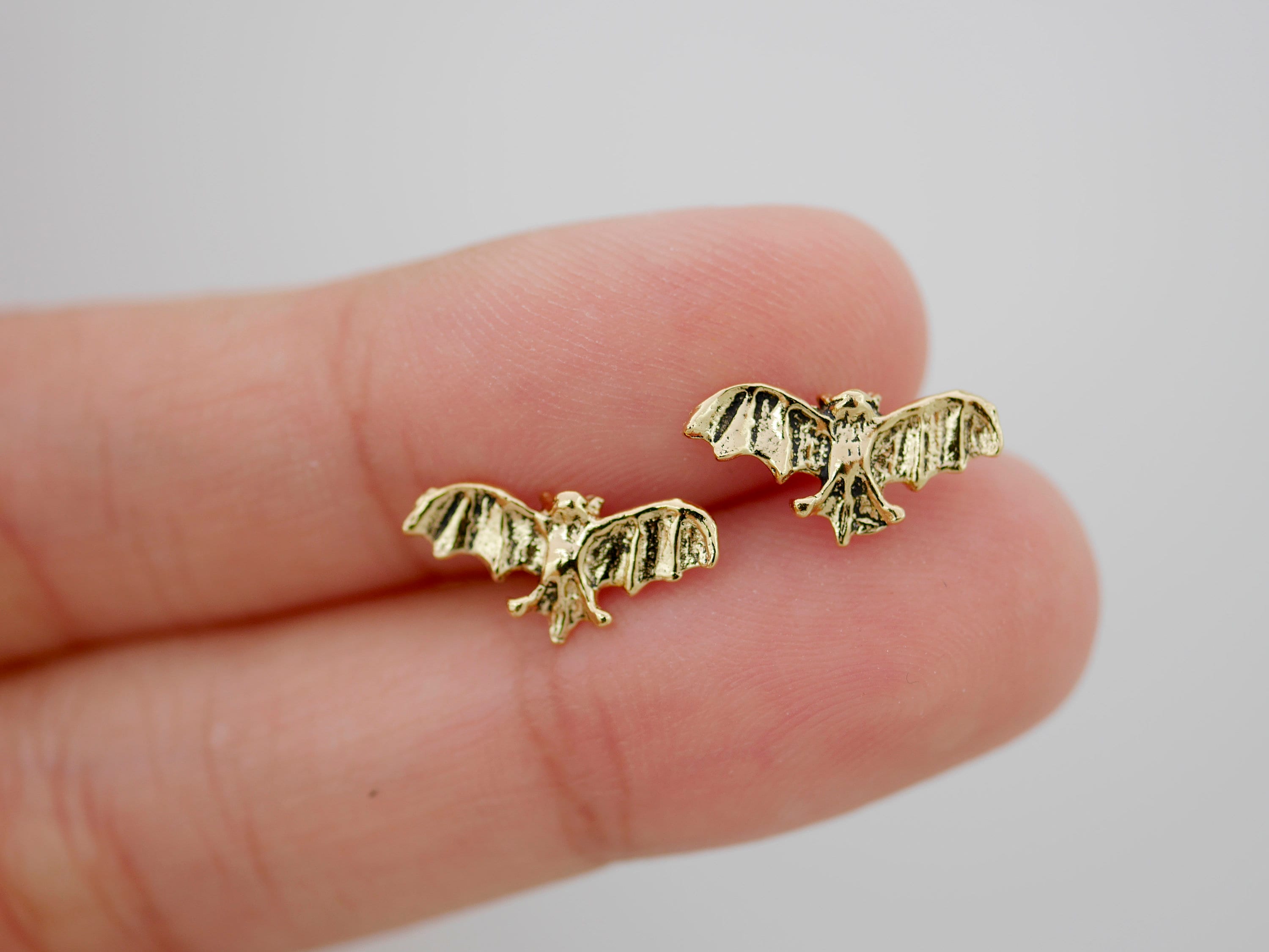 14K Gold Plated Bat Halloween Earrings Stud Sterling Silver Etsy