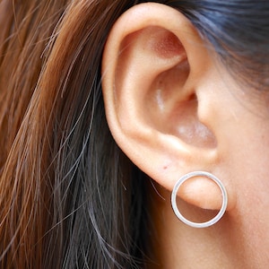 Gold Open Circle Stud Earrings, Big Hoops, Open Hoop, Circle Studs, Minimalist Earrings Stud, Flat Circle Earrings