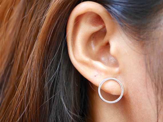 Gold Open Circle Stud Earrings Big Hoops Open Hoop Circle Studs Minimalist Earrings Stud Flat Circle Earrings Etsy