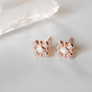 Opal Earrings, Opal Earrings Stud, Stud Earrings, 14K Gold Earrings, October Birthstone, Tiny Gold Earrings, White Opal, Bridesmaid Earrings