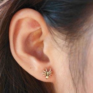 Spider, Sterling silver spider earrings, Halloween earrings, Tiny gold earrings, Tiny stud earrings, 14k gold stud earrings, Animal earrings