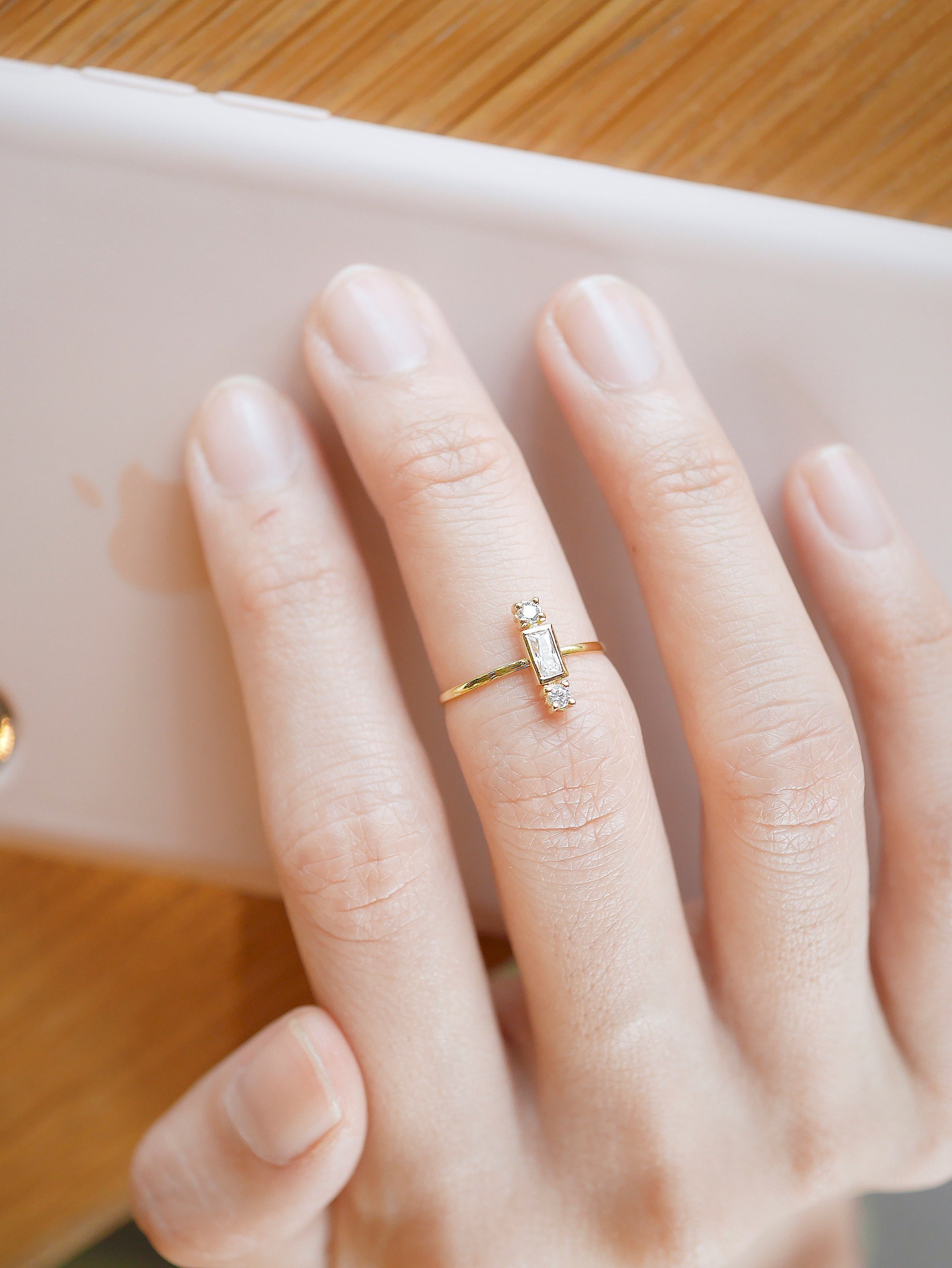 Baguette Stackable Midi Ring, Baguette Ring, Stackable Ring, Midi Ring ...