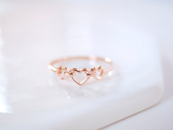 Triple Heart Ring Heart Ring Heart Rings Love Ring Gold Heart