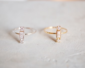 Baguette Stackable Midi Ring, Baguette Ring, Stackable Ring, Midi Ring, Knuckle Ring, Dainty Ring, Bar Ring, Ring Set, Unique Ring