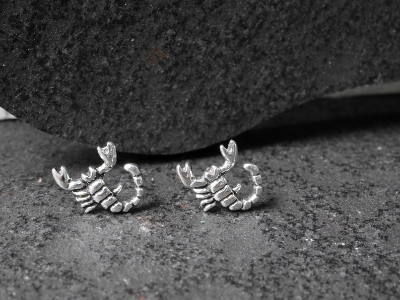 Scorpion earrings Sterling Silver minimalist animal earrings Zodiac earrings Scorpion jewelry 14K gold Rose gold earrings Unusual earrings image 4