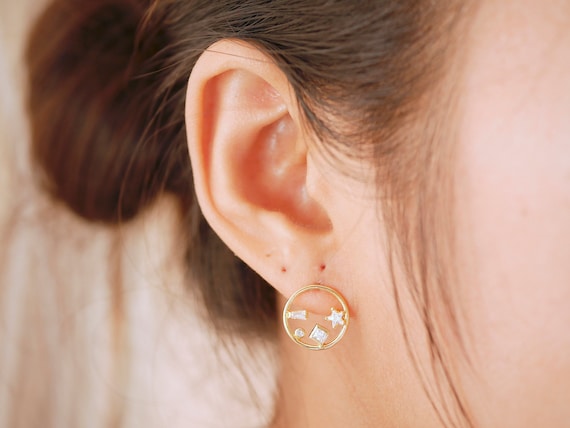 Earrings for Men - 14K Gold Filled Round Diamond CZ 6mm Stud Earrings - Men's Jewelry - Valentine's Day Gifts