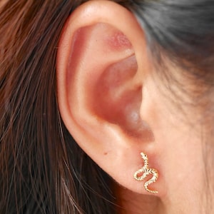 Gold Snake Earrings, Snake Earrings, 14K Gold Stud Earrings, Snake Stud Earrings, Snake Earrings Gold, Stud Earrings