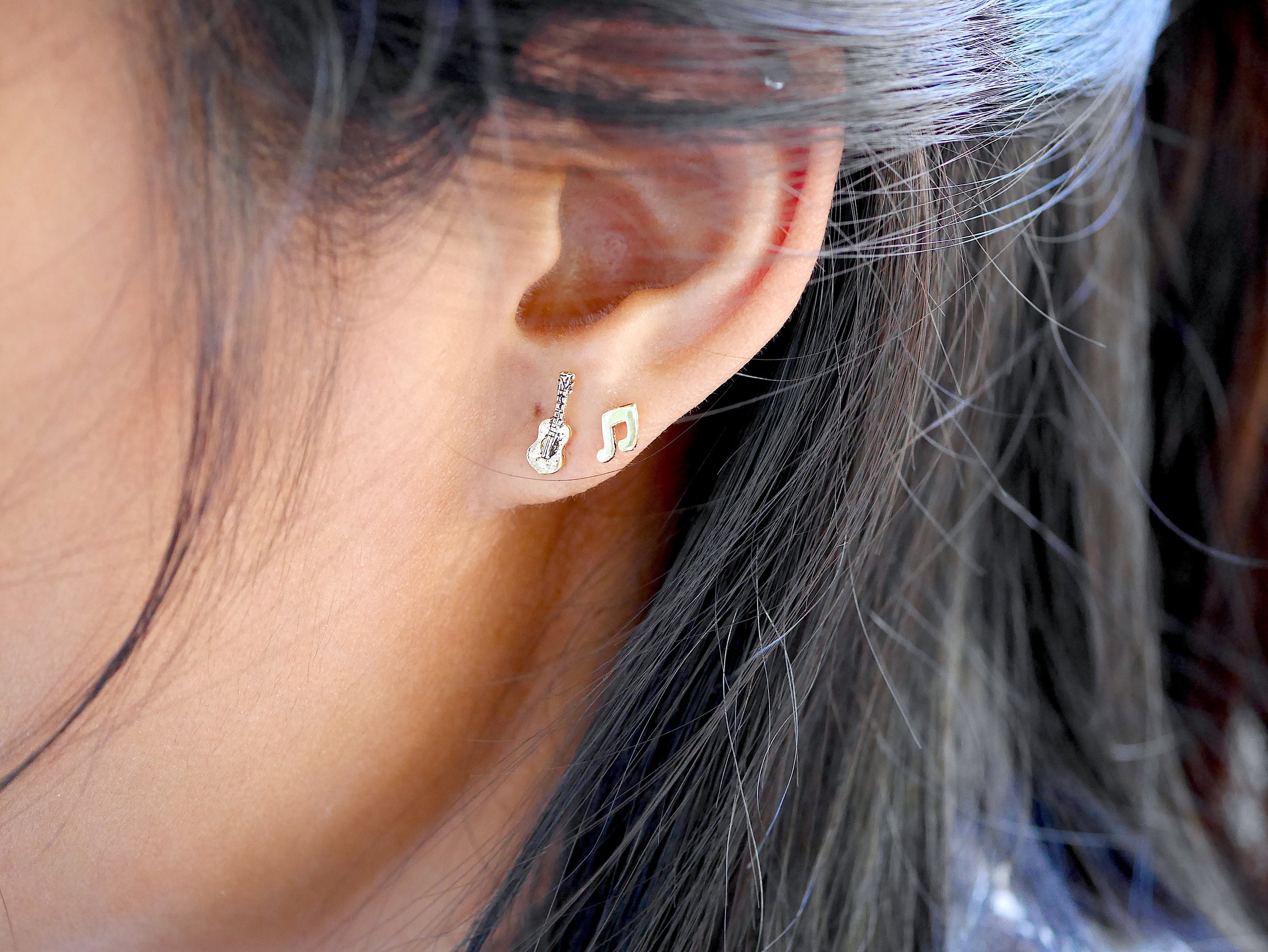 Guitar Earrings Gold Stud Earrings Music Jewelry 14k Gold Etsy 日本