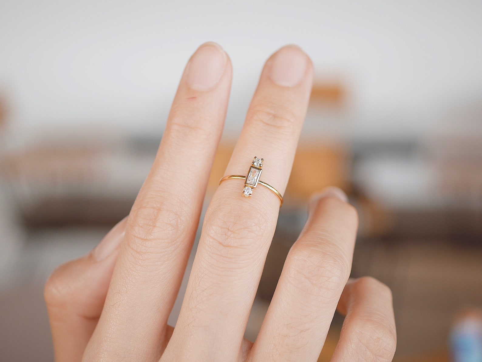 Baguette Stackable Midi Ring Baguette Ring Stackable Ring | Etsy