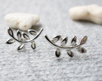 Sterling Silver Leaf Earrings, Branch Earrings, Minimalist Leaf Earrings, Simple Stud Earrings, Olive Leaf Earrings