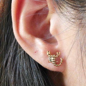 Scorpion earrings Sterling Silver minimalist animal earrings Zodiac earrings Scorpion jewelry 14K gold Rose gold earrings Unusual earrings image 2