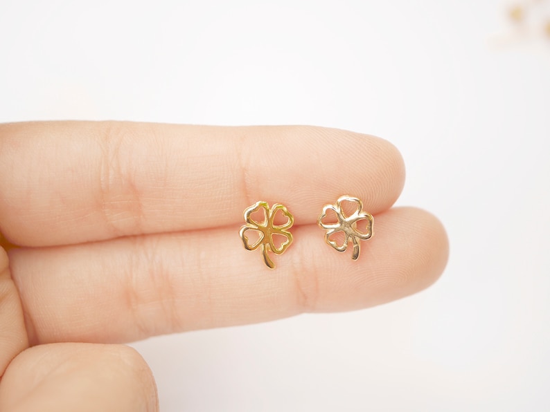 Four Leaf Clover Clover Earrings Gold Stud Earrings 4 Leaf Etsy