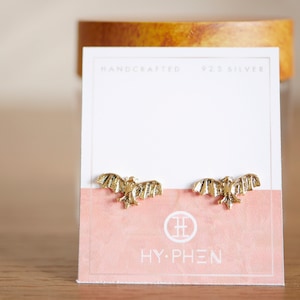 14K Gold Plated Bat Halloween Earrings Stud, Sterling Silver Bat Earrings, Halloween Jewelry, Bat Jewelry, Halloween Animal Earrings