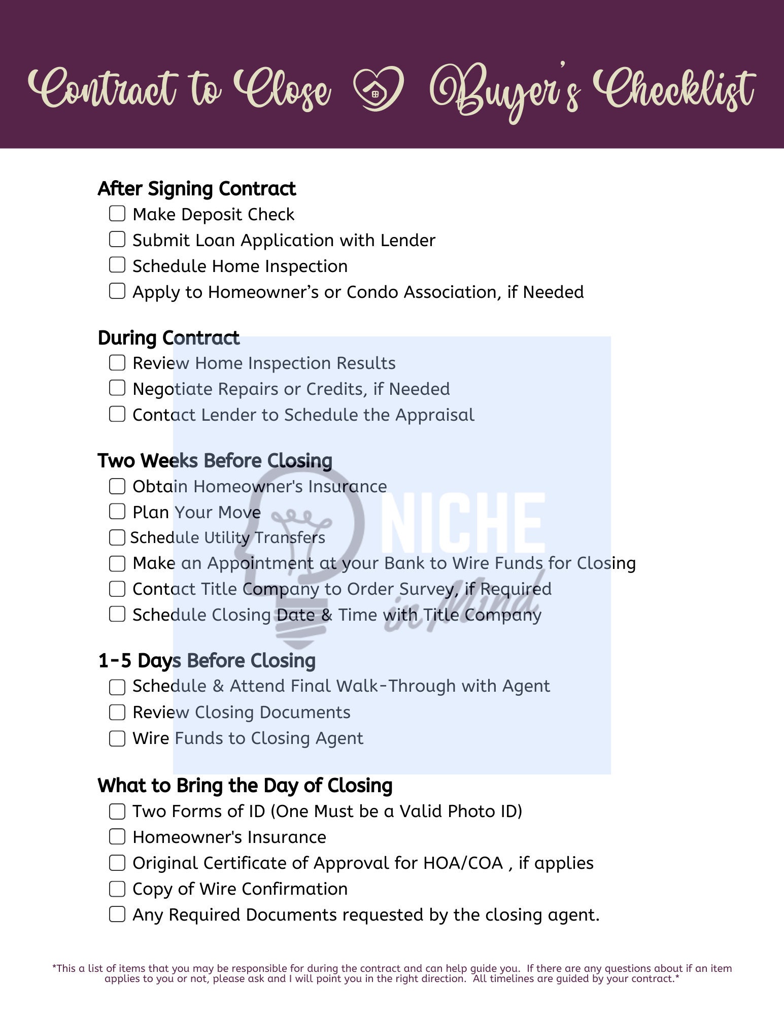 Buyer Checklist Option 1
