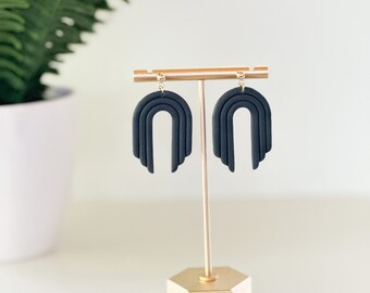 Navy Sterling Earrings / Gift for her / Polymer Clay Earrings / Boho / Dangles / Handmade