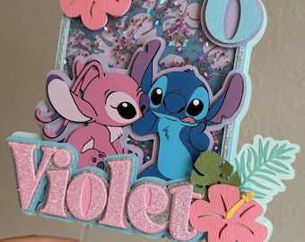 Stitch and Angel Shaker Cake Topper: Personalized Birthday Party Decor