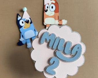 Bluey & Bingo Personalized Glitter Cake Topper