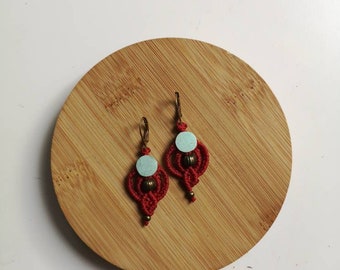 Macramé and little turquoise earrings for women