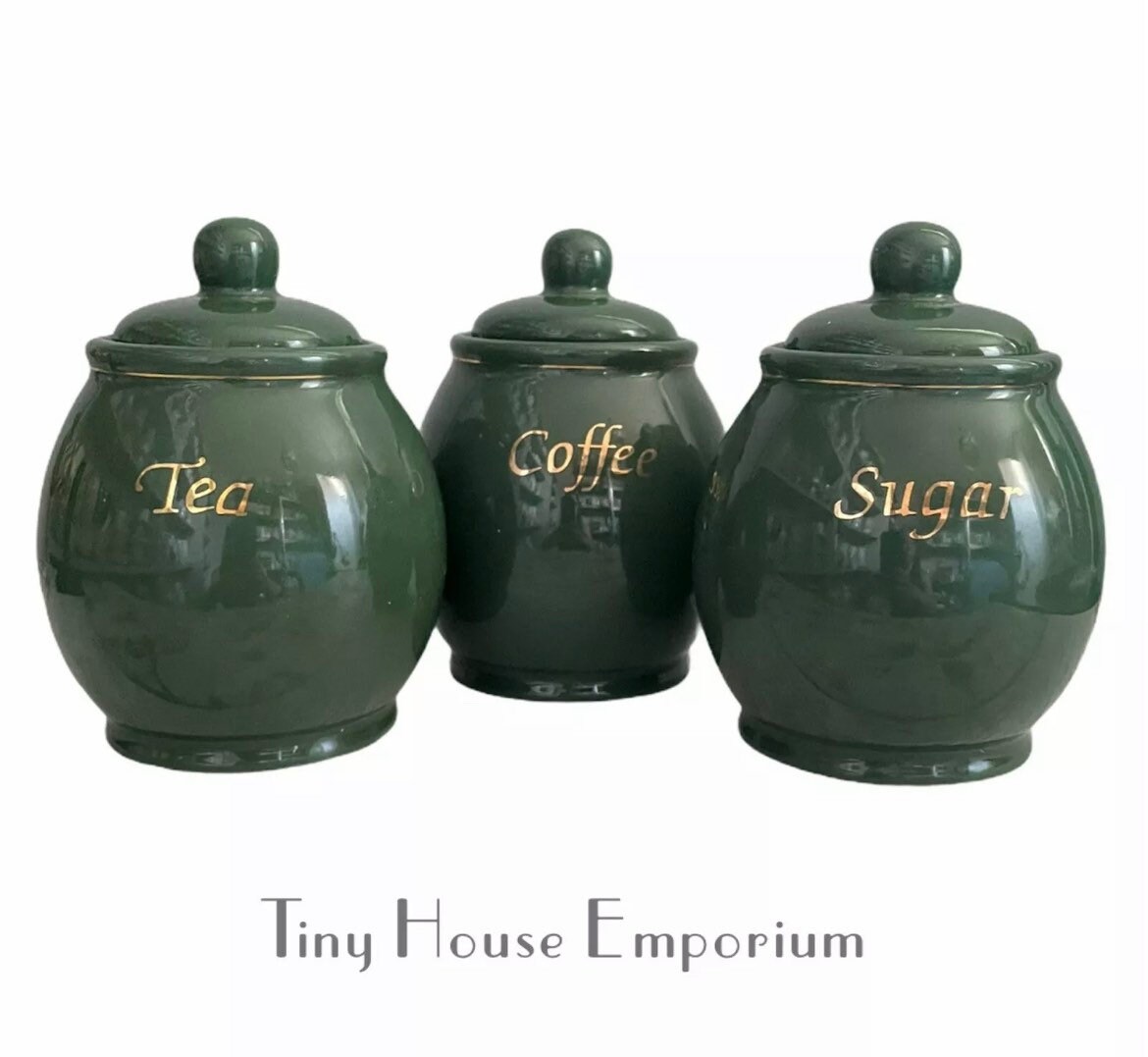 Retro Dark Green & Gold Ceramic Tea Coffee Sugar Jars Pots Etsy