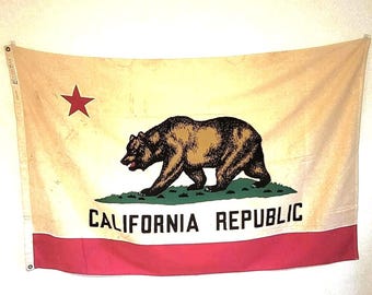 Vintage California Flag by Dettra 1950's Era Bull Dog Bunting 4' X