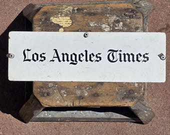 Rare 1940s–1950s Los Angeles Times Porcelain Enamel Circulation Cart / Newspaper Rack Sign – Old LA