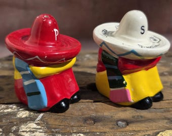 1950s Olvera Street Salt Shakers – Mexican Folk Art Ceramic Souvenir