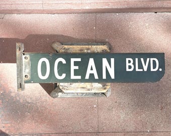 1950s Ocean Boulevard Sign – Long Beach Porcelain Enamel, Mid-Century Coastal, Surf & Skate Americana Collectible