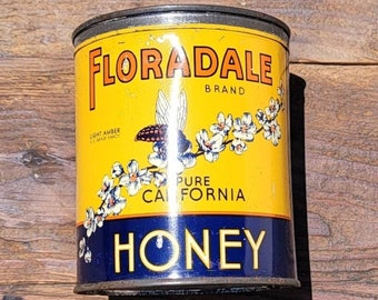 Vintage 1950s Floradale Honey Tin E.F. Lane & Son San Francisco Mid Century Bee Graphics