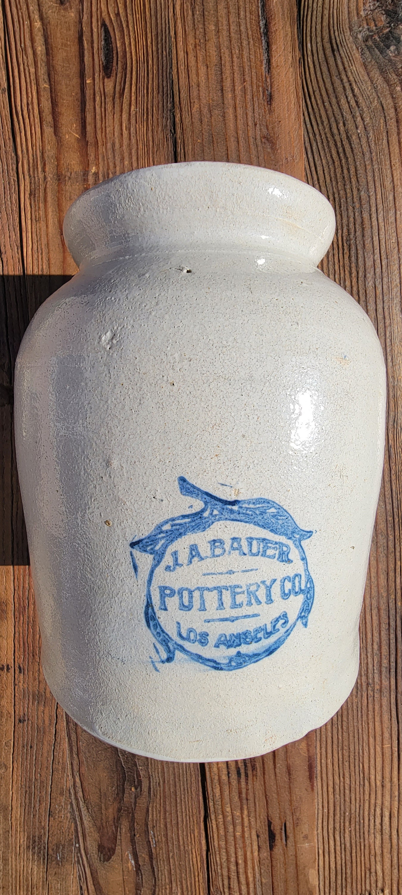 Early J.A. Bauer Pottery Los Angeles Salt Glaze Stoneware Crock